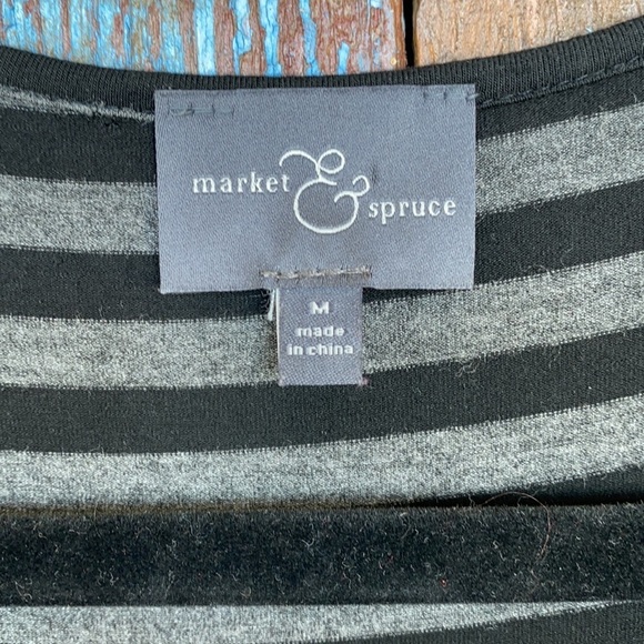 Market & Spruce Brentwood Tiered Black & Gray Striped Dress - Picture 4 of 7